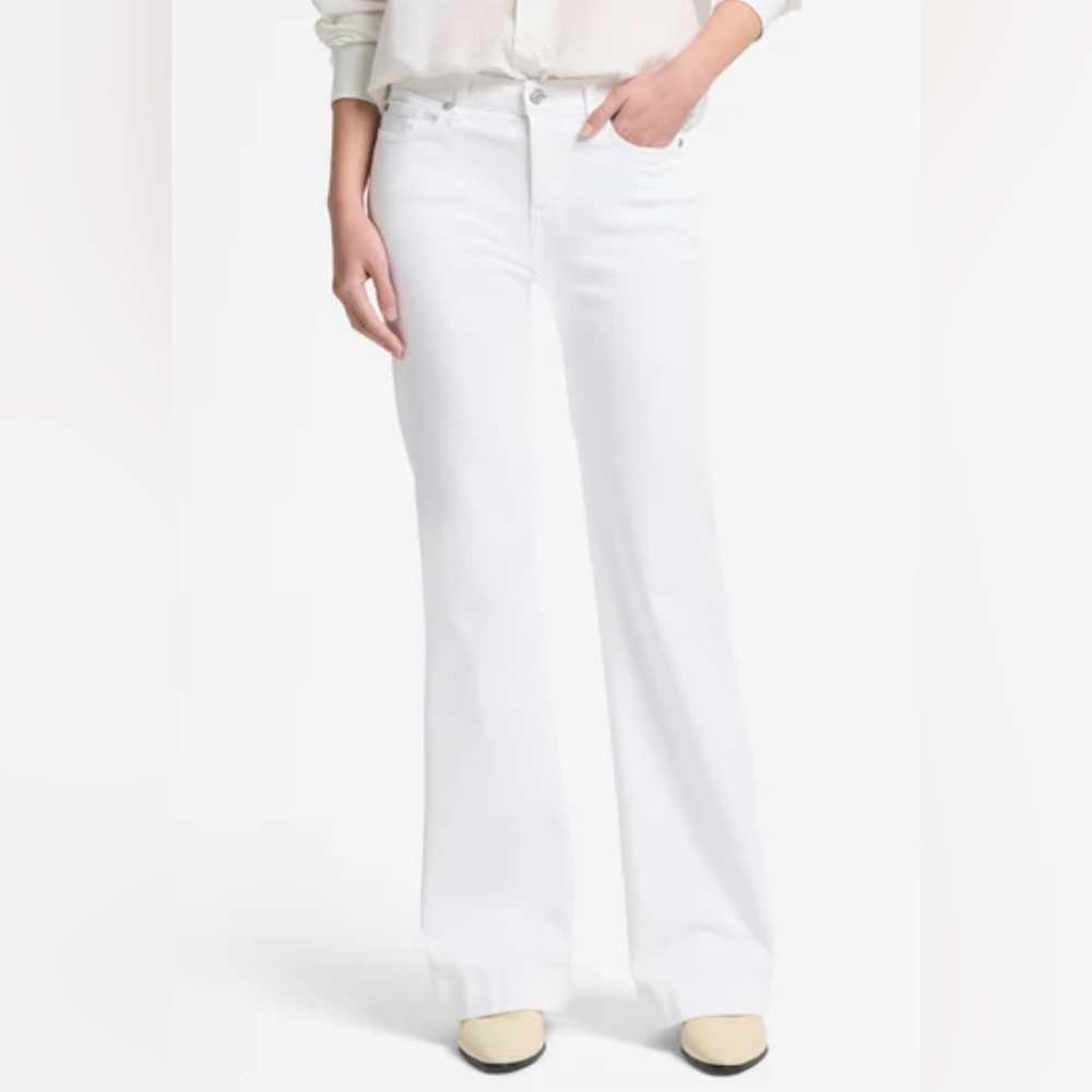 7 For All Mankind Classic White Flare Women's Jeans with Silver Sequins